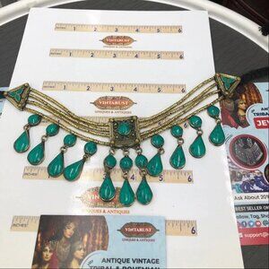 Vintage Style Boho Tribal Stone Choker Necklace, Afghan Choker Necklace